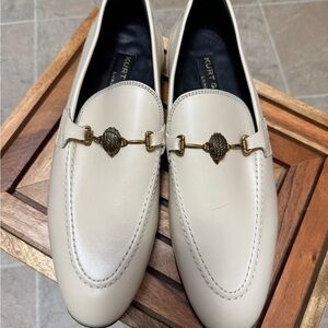 Kurt Geiger Off-White Leather Loafers with Gold Accent